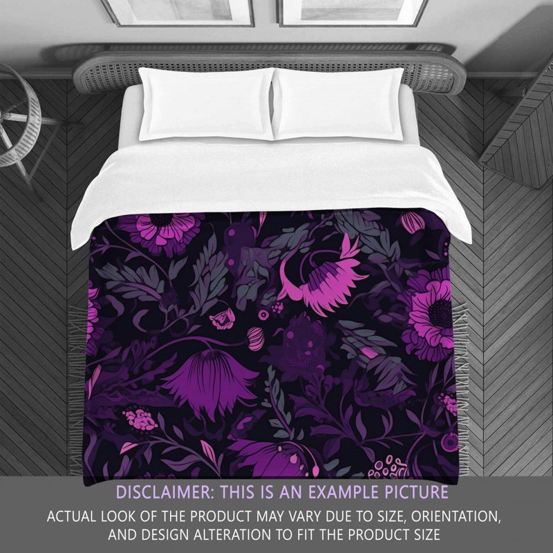 Machine Printed Comforter, Twin Extra Long Comforter, Black/Purple Floral