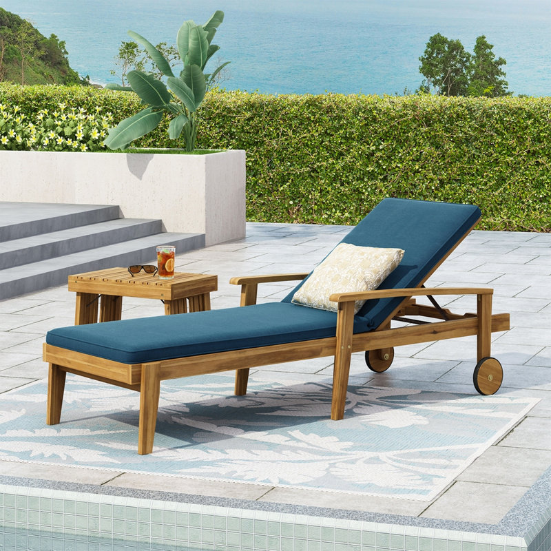 Chaise longue d'extérieur, Blue, Teak