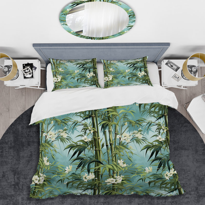 Bamboo Sanctuary I - Ensemble de housse de couette oriental - Microfibre de polyester