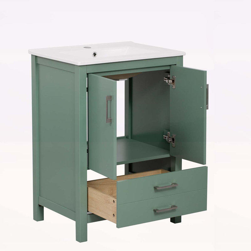Meuble-lavabo moderne avec lavabo en céramique et grand espace de rangement