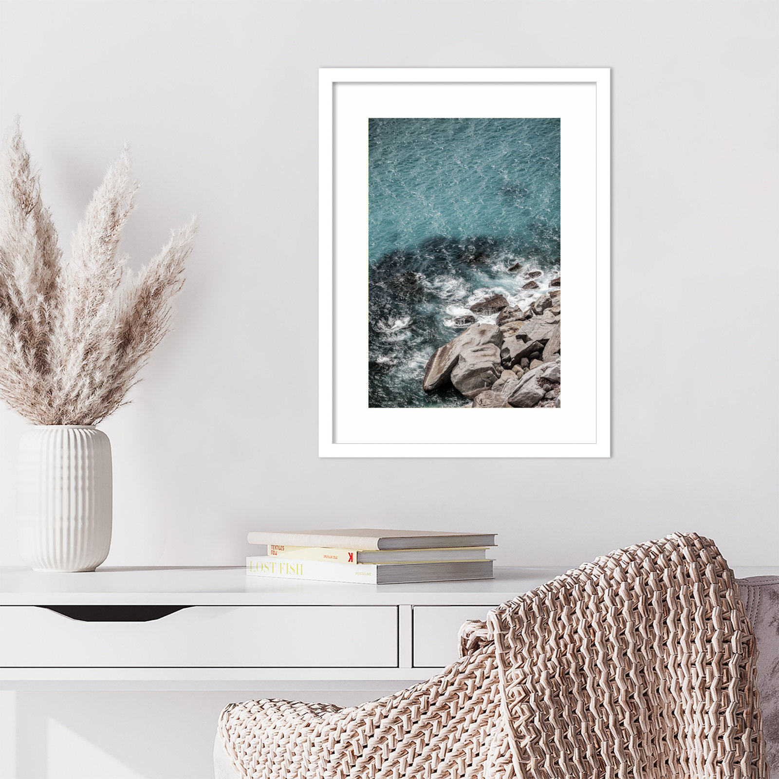 Pacetti "Aqua Sea Shores" Print, White, 21" H x 16" W