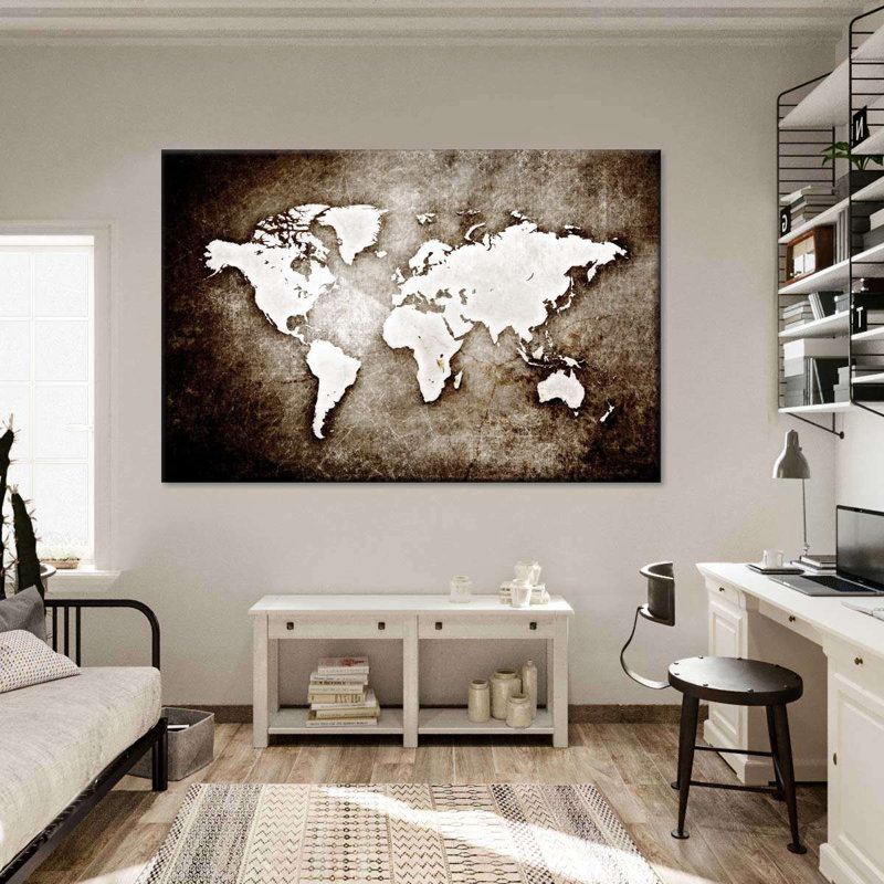 Carte du vieux monde grunge sur toile, H 45 po x l 30 po x P 1,25 po
