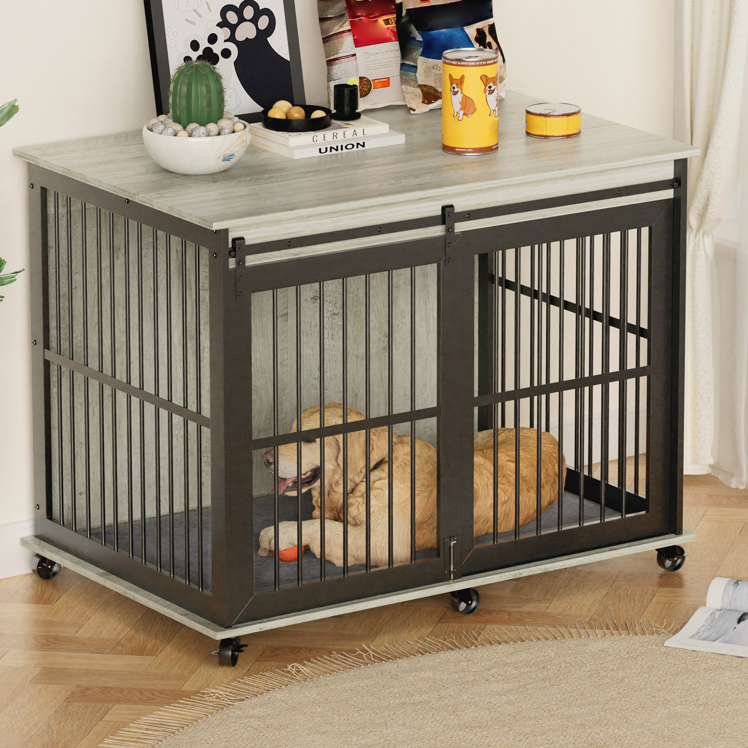Image showcasing Tucker Murphy Pet™ 43.7''W X 30''D X 33.7''H Furniture Dog Crate ...