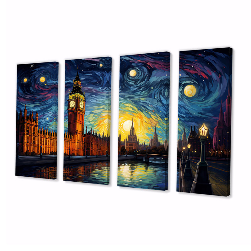 «Beautiful Sunset Big Ben London Thames - City Buildings», ensemble d'art mural, H 32 po x l 64 po