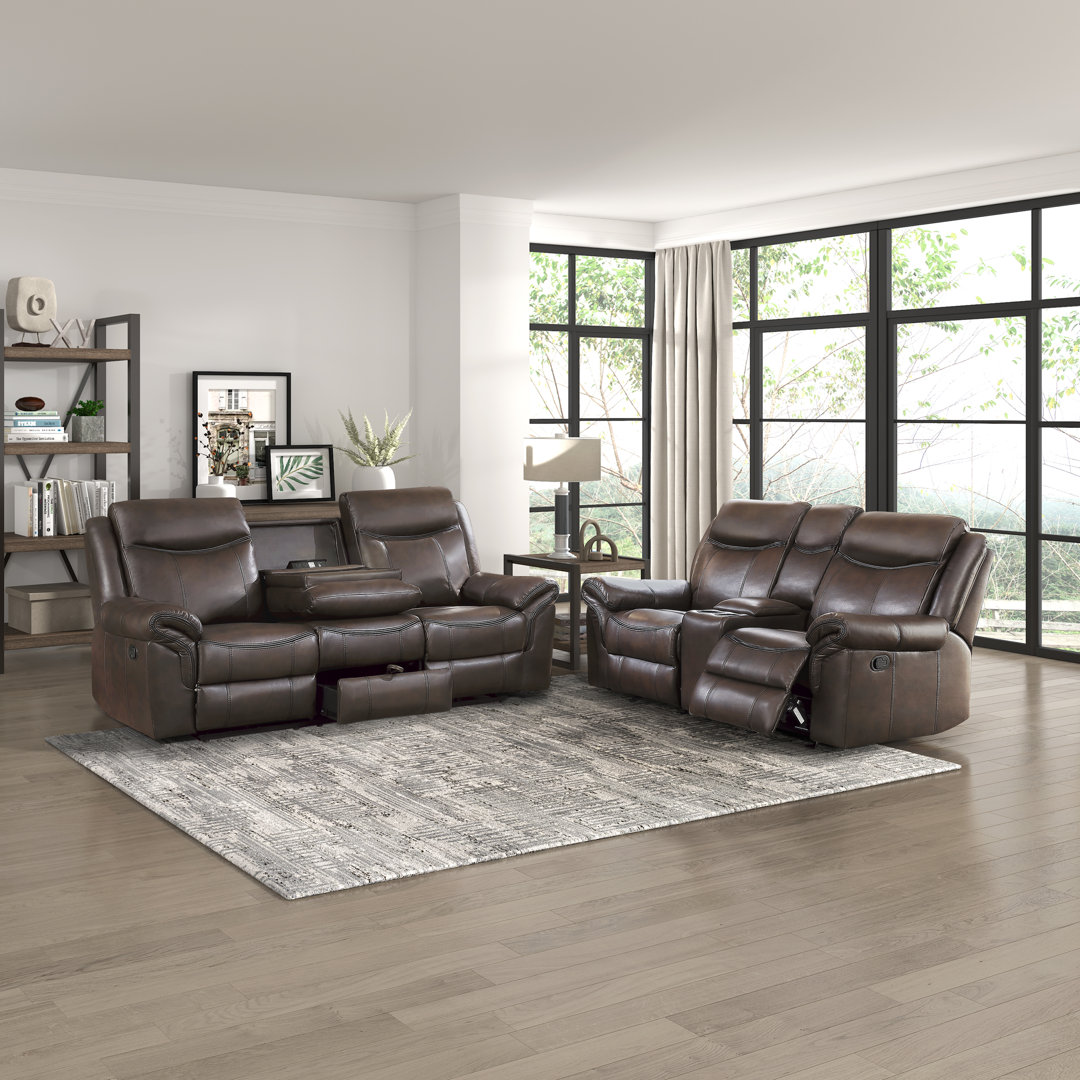 Bayshore 2-Piece Pillow Top Arm Faux Leather Pull Tab Reclining Sofa Set Red Barrel Studio® Body 