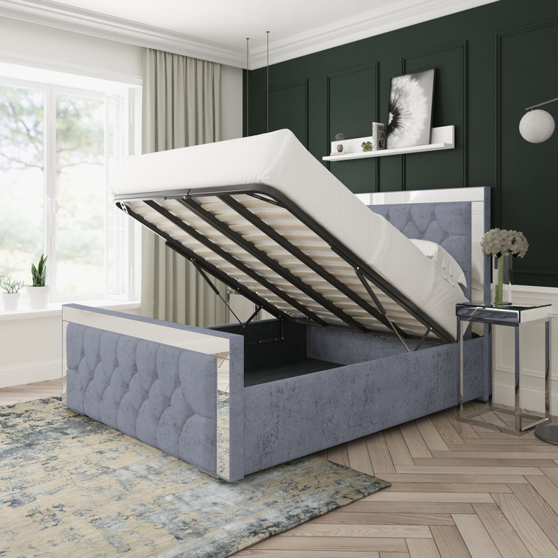 Sage Marble Upholstered Ottoman Bed Frame, Gunmetal, Kingsize (5')