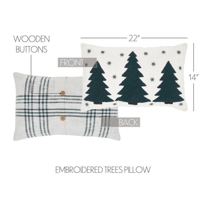 Pine Grove Plaid Embroidered Cotton Reversible Throw Pillow
