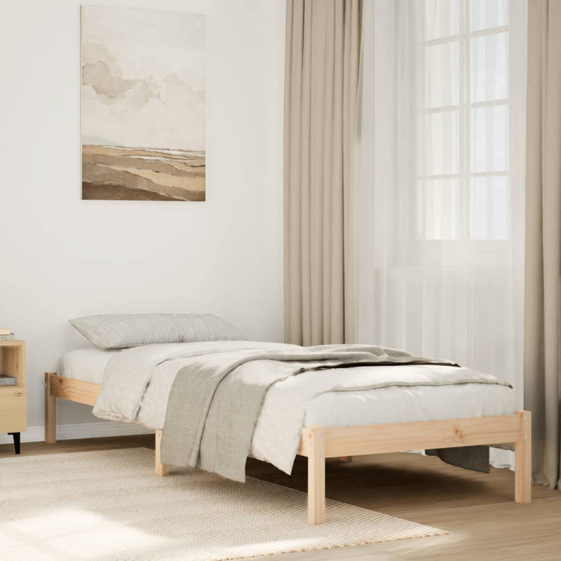 Bed Frame Solid Wood, 90 x 210cm, Natural Pine