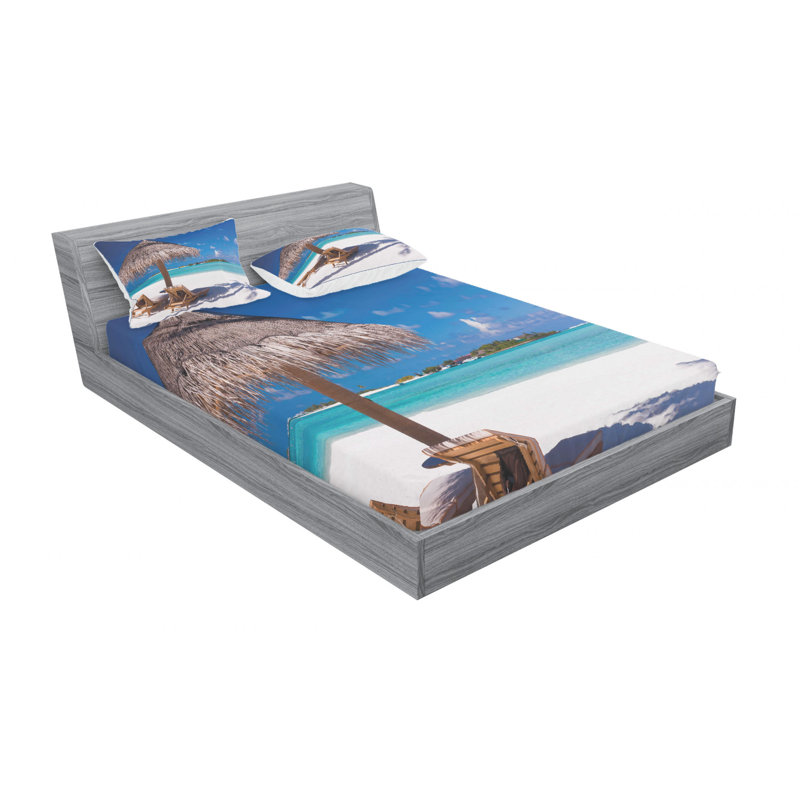 Ensemble de draps Island Caribbean Honeymoon Beach, Ensemble de draps pour lit double avec un drap-hou