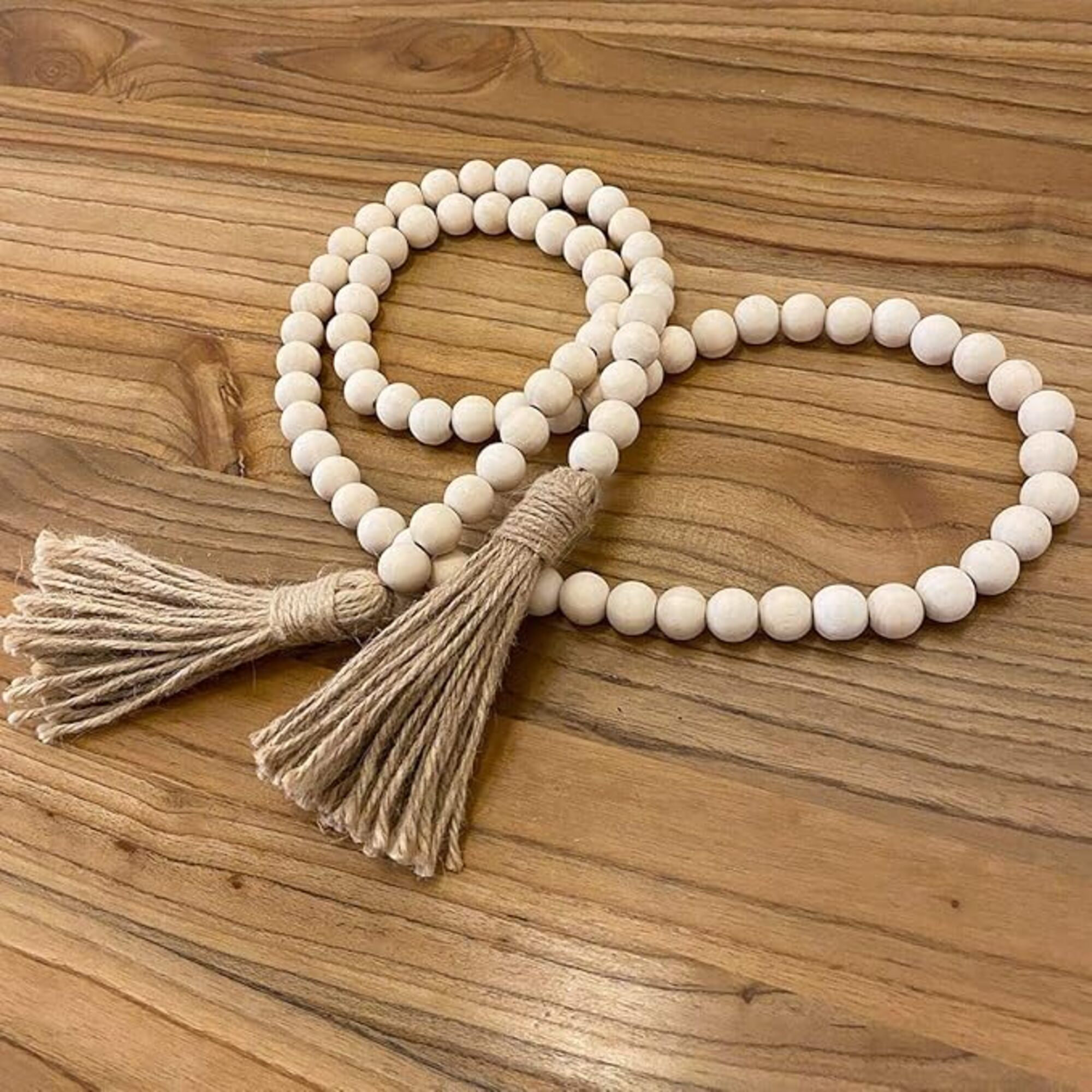 Dakota Fields Farmhouse Beads 58In Wood Bead Garland With Tassels Rustic Country Decor Prayer Boho Beads Big Wall Hanging Decor | Wayfair