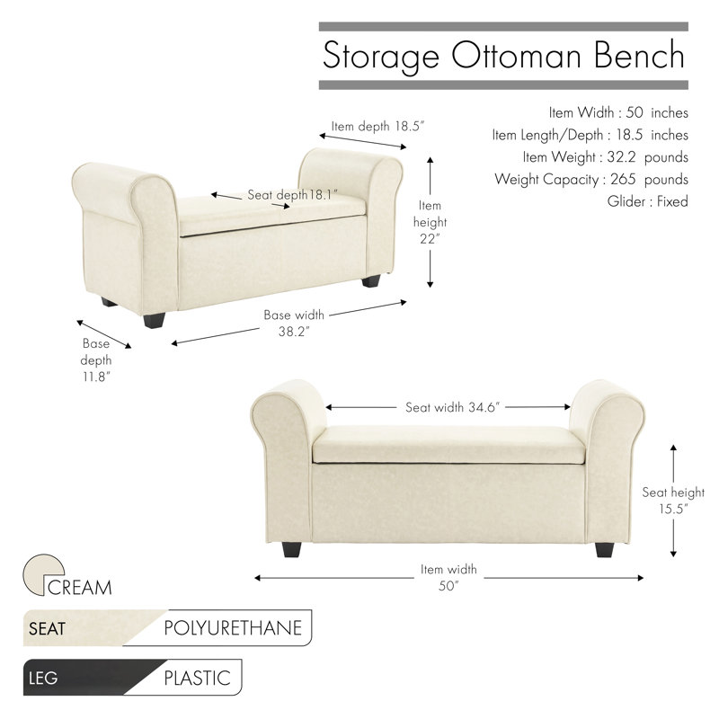 Banc de rangement avec repose-pieds Audris, Crème