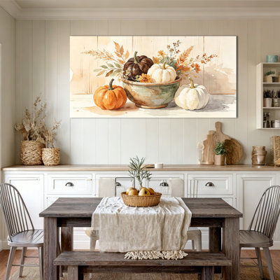  Art mural sur toile grande citrouille d'automne, peinture rustique d'automne pour le salon, décoration murale de maison de campagne confortable, œuvre d'art de la galerie aux tons de terre, prête à être suspendue, 24 po x 47 po