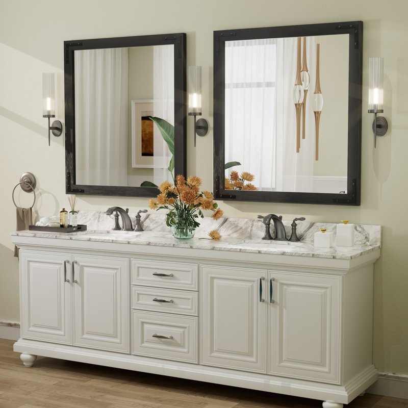 Amara Rustic Farmhouse Solid Wood Framed Tempered Glass Wall Mirror with 5-Year Warranty, 40" x 36", Black