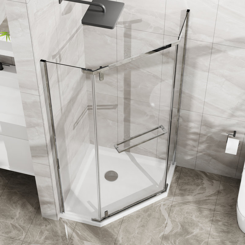 72" H -Angle Shower, 36" X 36", , 1/4" Tempered Glass, Space Efficient Shower Door, 36 In. In., Finish, Clear Tempered, Saving