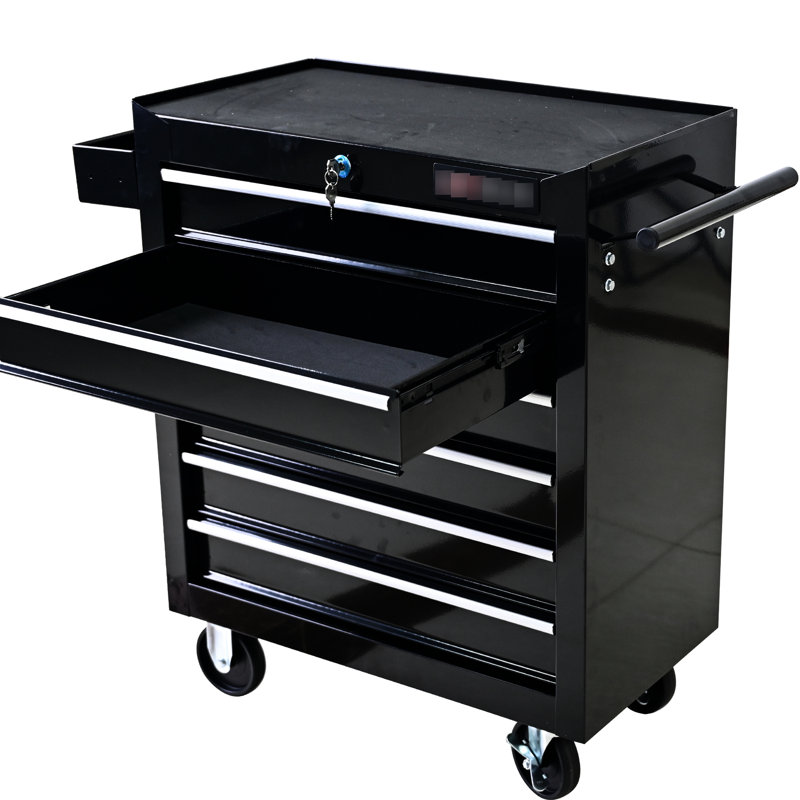 6 Drawer Workshop Tool Box With Lock And Smooth Operating Drawers - Black Garage Storage Cart Powder Coating