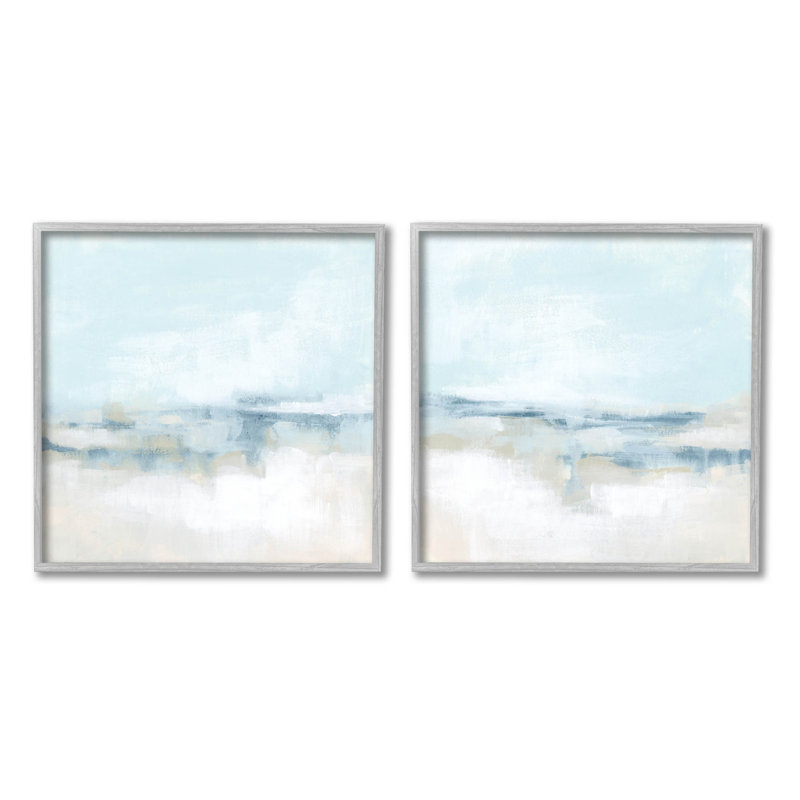 "Abstract Blue Atmospheric Landscape", ensemble de 2 impressions sur toile encadrées et giclées par June Erica Vess