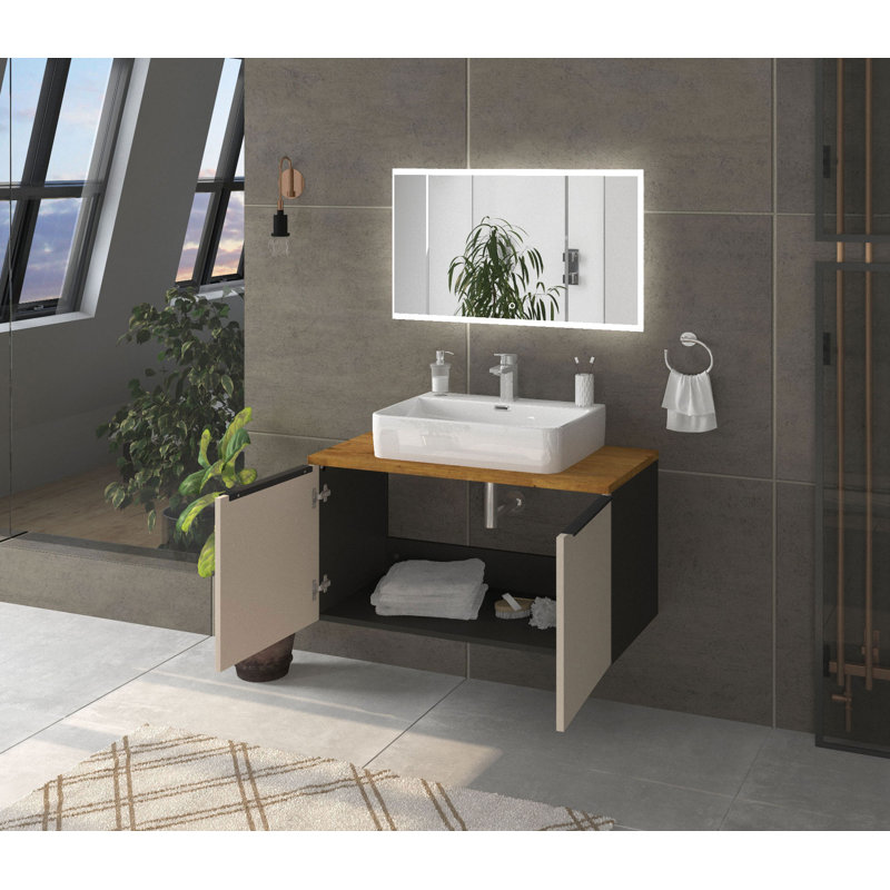 Bathroom Vanity with Basin, Anthracite/Cream/Oak