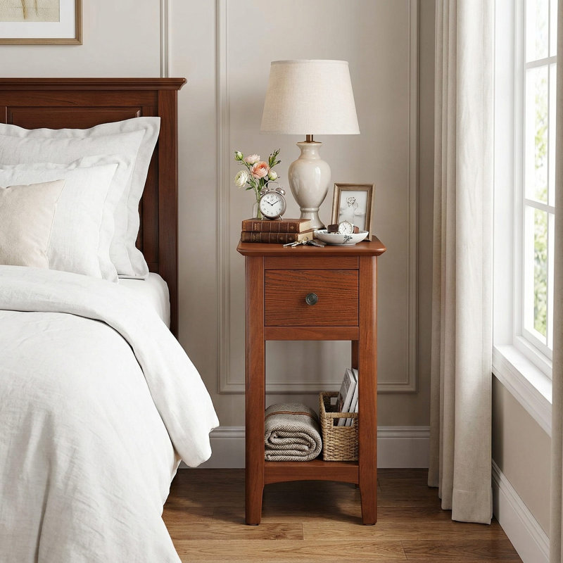 3-Tier Versatile Bedside Nightstand End Table With Pull-Out Storage Drawer & Multi Open Display Shelves, Small Space Friendly Side Table For Bedroom Living Room Entryway