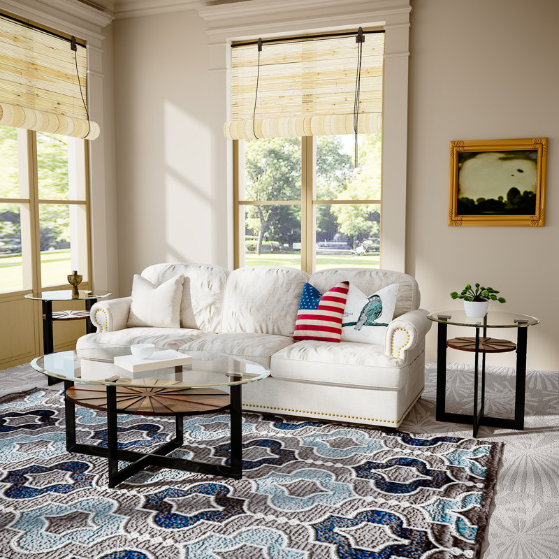 Wexford Collection Round Glass Top End Table with Wood Shelf, Mid-Century Modern Metal Frame Accent Side Table for Living Room
