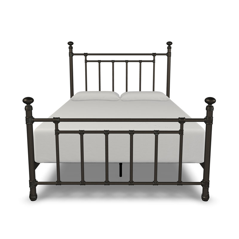 Edin Complete Bed with Metal Profile & Platform (Wood Slats), Weathered Bronze, Queen