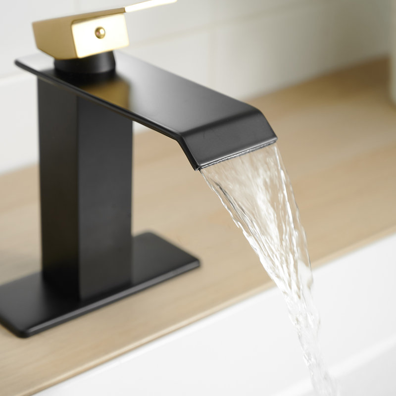 Robinet de salle de bain à un trou avec drain, Noir / or