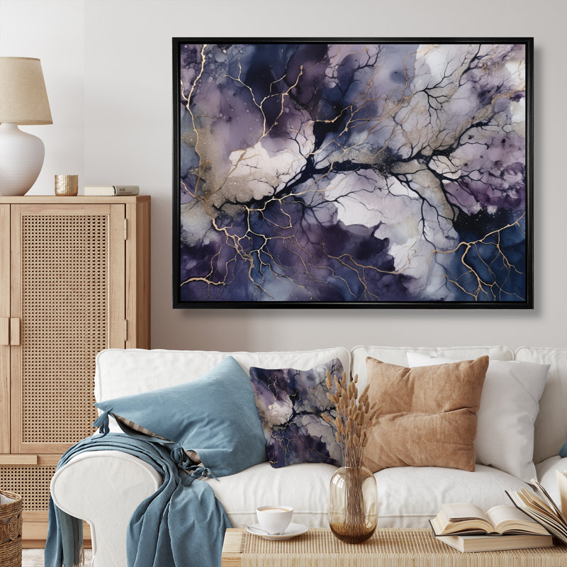 Mauve et explorer la langue de la peinture III - peinture abstraite grand art mural, Cadre flottant noir