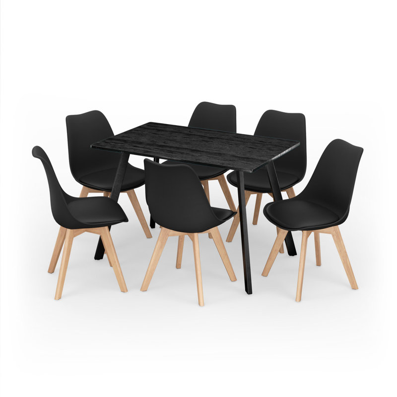 Modern Dining Table Set W/ 6 Chairs 110x70cm Kitchen & Dining Furniture - Black Wood Table Black Chair
