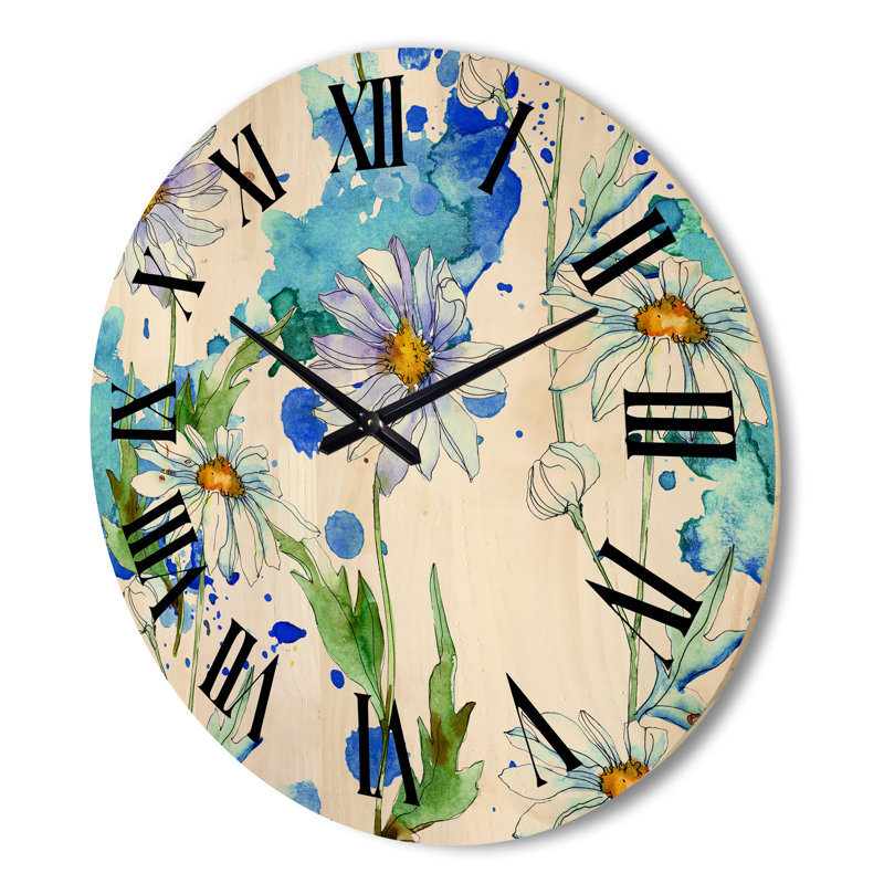 Horloge murale Daisies with Leaves II, Grand