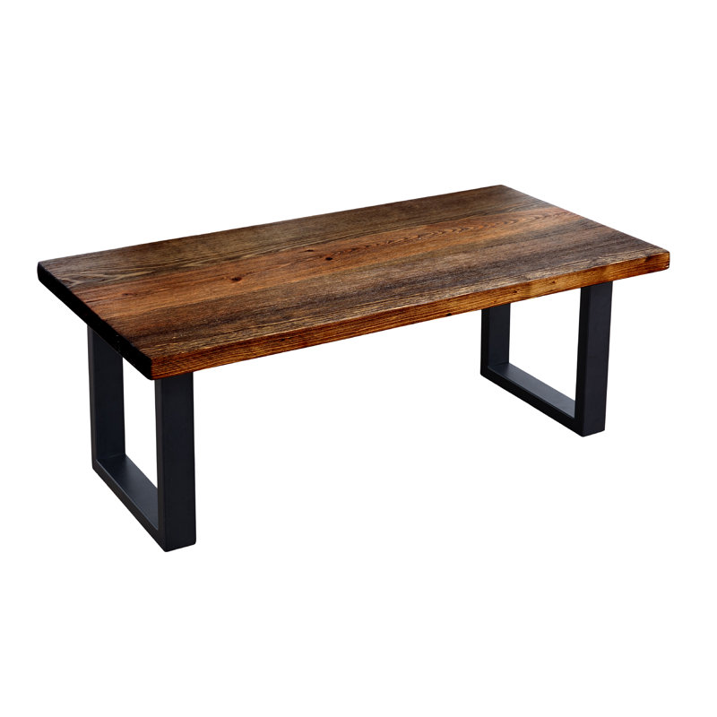 Coffer Solid Wood Rustic 36 in. Coffee Table Kit With 2 Square Matte Black Metal Legs, Boulder Black