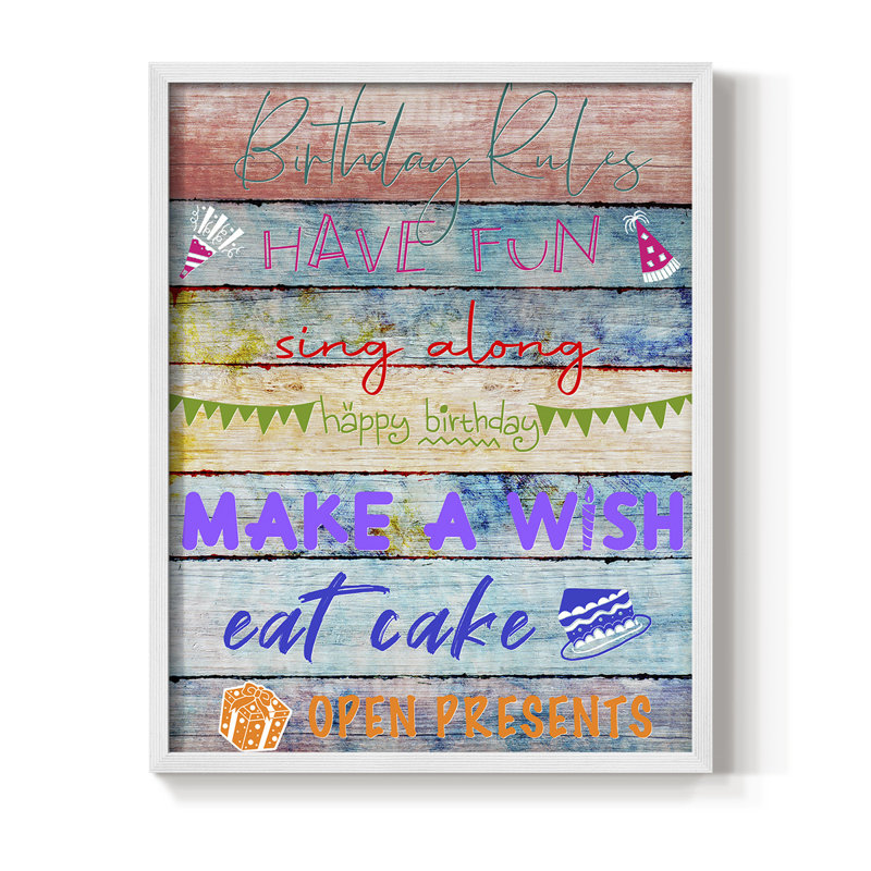 «Birthday Rules», reproduction encadrée - bois massif, Blanc, H 28 po x l 22 po