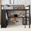 Structure de lit mezzanine avec garde-robe intégrée, lit mezzanine en métal avec bureau et tablettes de rangement-25290304-25290305