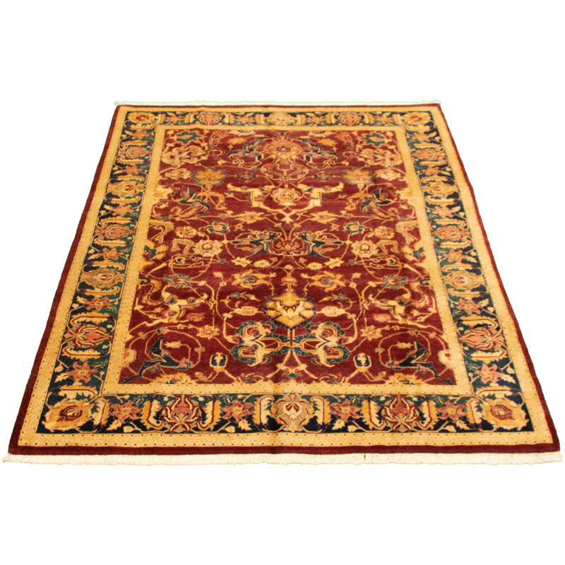 Tapis décoratif en laine de style persan rouge foncé de conception unique 6 pi 2 po x 8 pi 10 po noué à la main new age paki