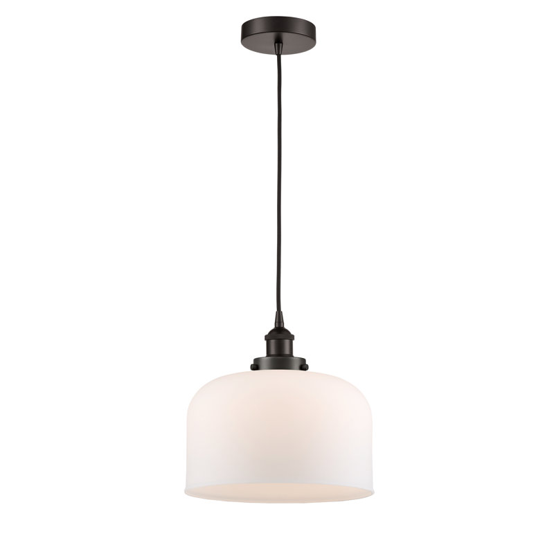 Luminaire suspendu en forme de cloche à 1 lumière Pattie, Blanc mat, Bronze frotté à l'huile