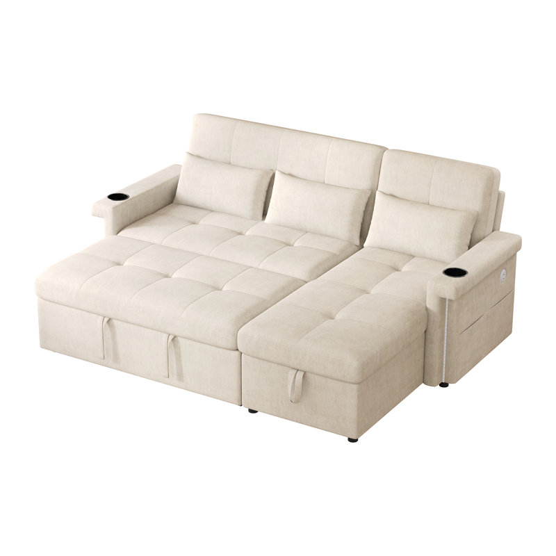 3 Seater Chenille Sofa Bed, Beige