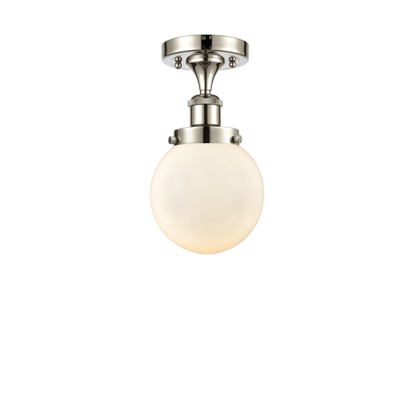 Plafonnier semi-encastré 6 lumières Georffrey, Nickel poli, Blanc mat, Ampoule non incluse