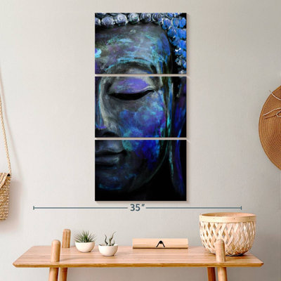 Bouddha méditant bleu sur toile, ensemble de 3 pièces