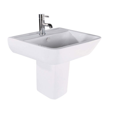 White Stone 530mm L x 530mm W White Ceramic Rectangular Sink with Overflow