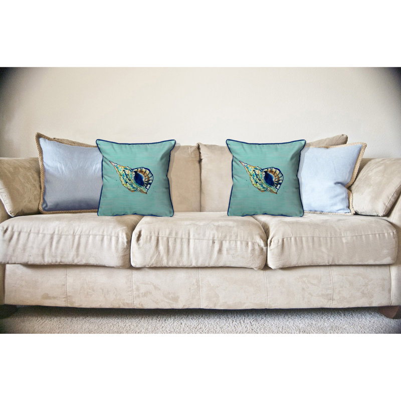 Shell Outdoor Reversible Throw Pillow, Teal, 18" H x 18" W