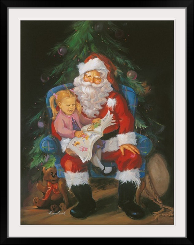 Thuc «Santa with Girl» par Susan Comish, reproduction d'art, Cadre noir, l 44 po x P 35 po x H 1 po