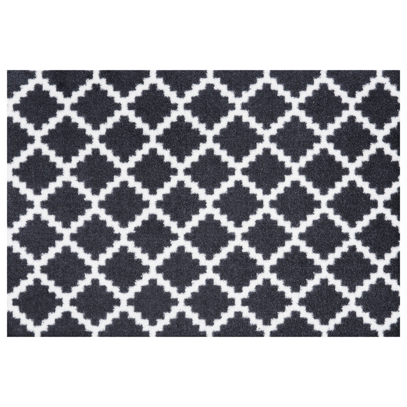 Elegance Non-Slip Indoor + Outdoor Door Mat, White/Black, Rectangular 50 x 70cm