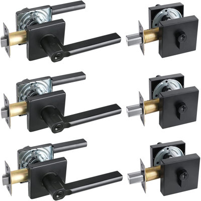Handleset with 3 Deadbolt and Door Lever Rosette