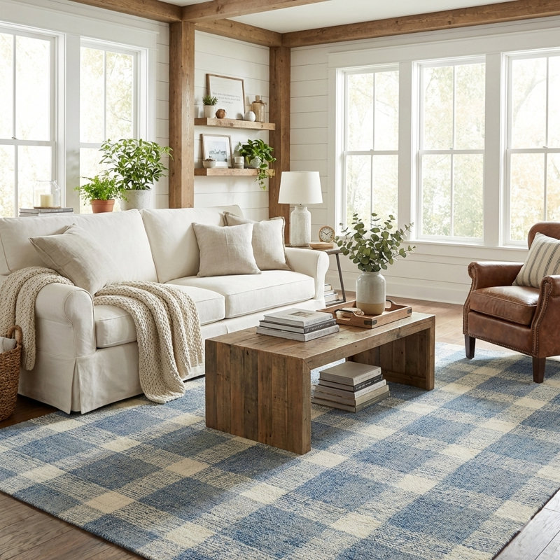 Tapis bleu en laine touffeté à la main Maney, Rectangle 9 pi x 13 pi
