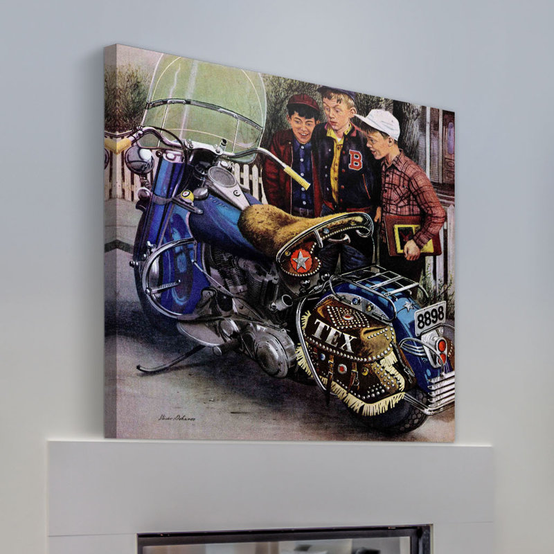 "motocyclette" par stevan dohanos, reproduction d’art sur toile tendue, H 24 po x l 24 po