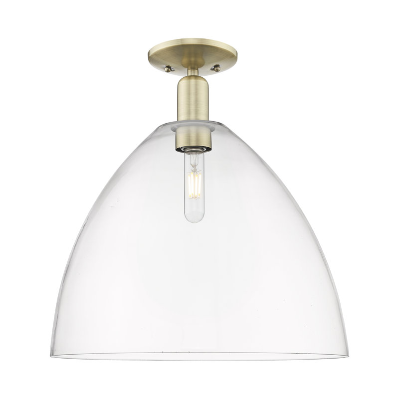 Arcadia - Bristol - 1 Light 12" Semi-Flush Mount - Antique Brass Finish - Clear Shade, 14.5" H x 12" W x 12" D, Clear