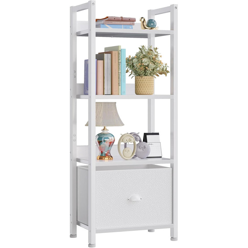 White 4 Tier Bookshelf With Drawer