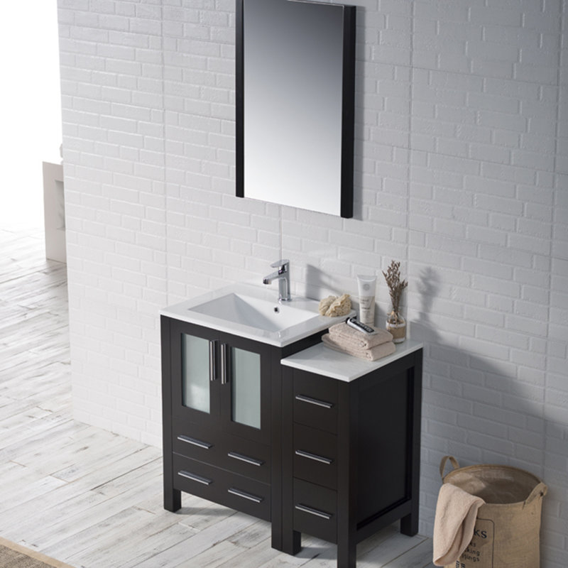 Espresso 36" Single Vanity with Ceramic Sink and Side Cabinet