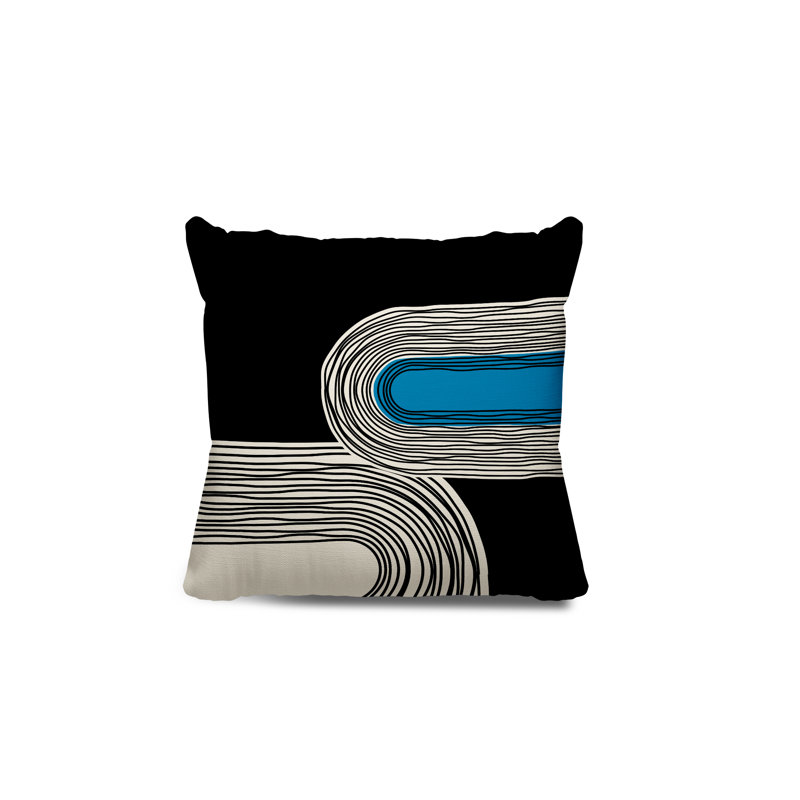 Cassie Abstract Outdoor Reversible Throw Pillow, 19"H x 19"W, Turquoise/Cream/Black