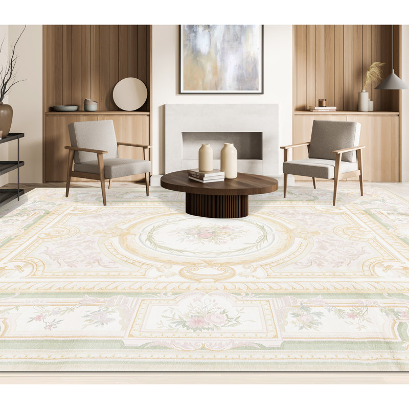 Hand-Knotted High-Quality Beige and Green Area Rug