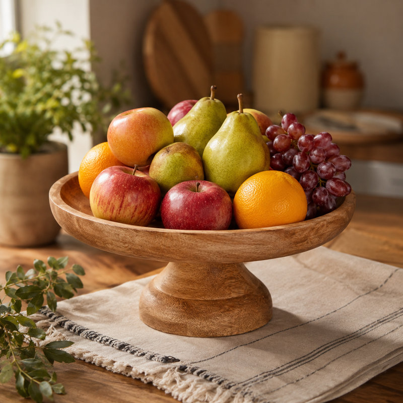 12" Handcrafted 100% Mango Wood Footed Fruit Bowl Stand