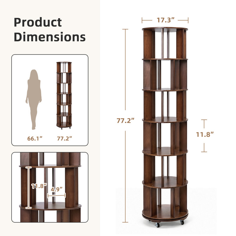 Solid Wood Book Caddy Cabinet, (6 tablettes) H 77,2 po x l 17,3 po x P 17,3 po